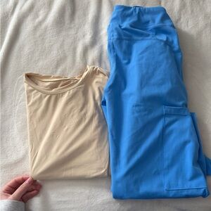Beige Top and Blue Pants Set